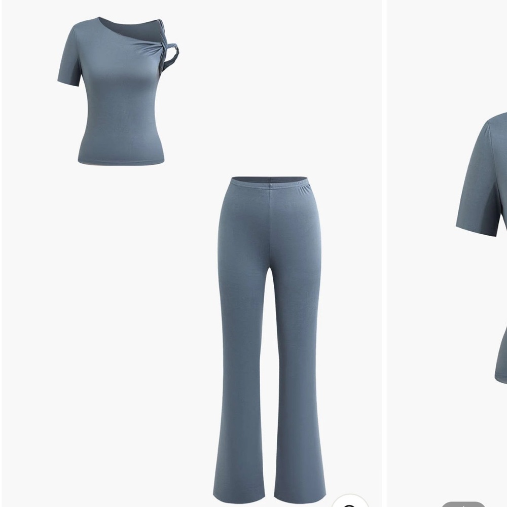 Asymmetrical Blue Women's shirt, flare pants two piece matching set small MICAS